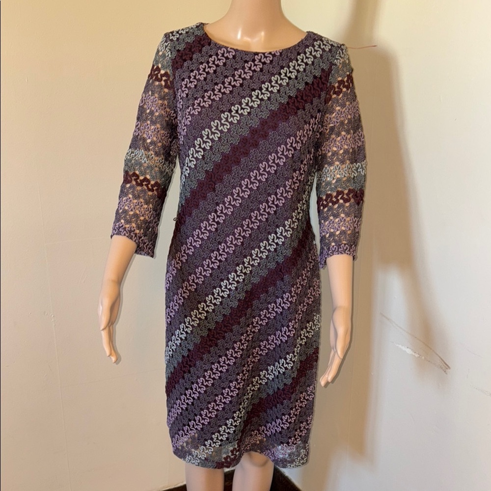 Studio One Purple Sheath Dress Crew Neck 3/4 Sleeve
